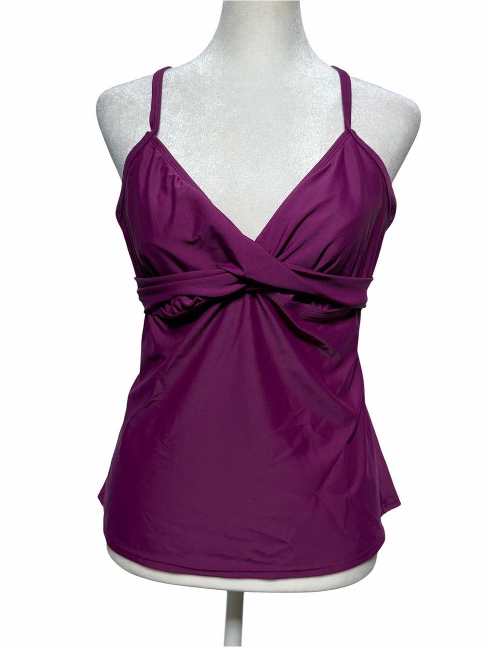 Athleta Twist Front Tankini Swim Top Plum Purple Crossback Straps 36 B/C
